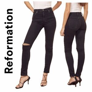 Reformation Serena Jeans Faded Black Destroyed High Skinny Sz 26 Minimalist Goth